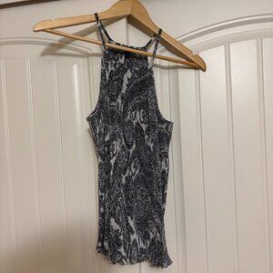 Banana Republic Factory Crinkle Blouse Small Petite Paisley Print Warm Neutral